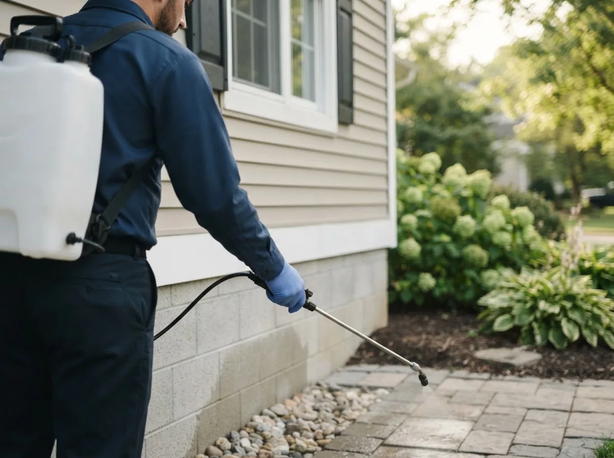 Pest control technician inspecting a home in Enterprise, WV